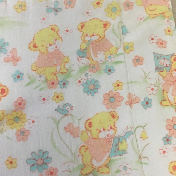 Vintage flannel baby blanket - teddy bear pattern - Picture 1 of 5